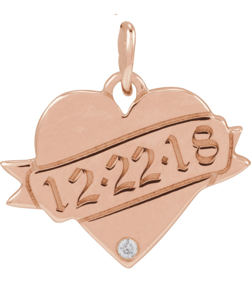 88754 Pendant Set 14K Rose Round Natural Diamond 1Mm .005 Ct I1, G-H Polished .005 Ct Natural Diamond Engravable Heart Pendant