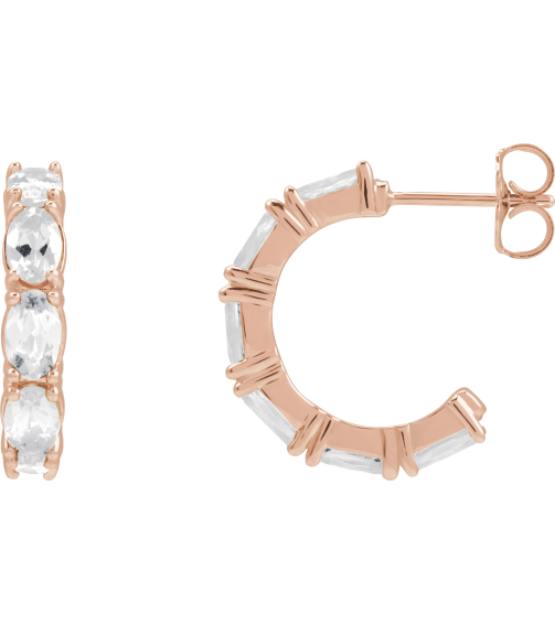 88765 Earring Set 14K Rose 18.2 Mm 3.5 Mm Natural White Sapphire Oval 5 X 3 Mm Pair Friction Backs Included Polished Natural White Sapphire Hoop Earrings