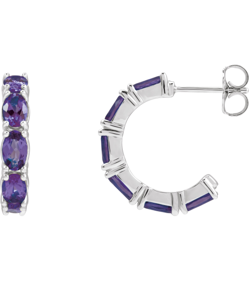 88765 Earring Set Platinum 18.2 Mm 3.5 Mm Natural Amethyst Oval 5 X 3 Mm Pair Friction Backs Included Polished Natural Amethyst Hoop Earrings