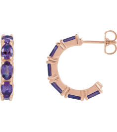 88765 Earring Set 14K Rose 18.2 Mm 3.5 Mm Natural Amethyst Oval 5 X 3 Mm Pair Friction Backs Included Polished Natural Amethyst Hoop Earrings