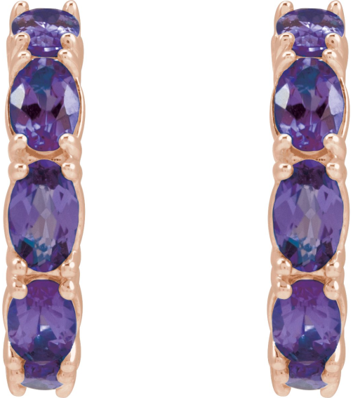 88765 Earring Set 14K Rose 18.2 Mm 3.5 Mm Natural Amethyst Oval 5 X 3 Mm Pair Friction Backs Included Polished Natural Amethyst Hoop Earrings