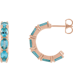 88765 Earring Set 14K Rose 18.2 Mm 3.5 Mm Natural Blue Zircon Oval 5 X 3 Mm Pair Friction Backs Included Polished Natural Blue Zircon Hoop Earrings
