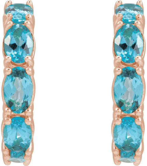 88765 Earring Set 14K Rose 18.2 Mm 3.5 Mm Natural Blue Zircon Oval 5 X 3 Mm Pair Friction Backs Included Polished Natural Blue Zircon Hoop Earrings