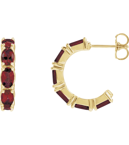 88765 Earring Set 14K Yellow 18.2 Mm 3.5 Mm Natural Mozambique Garnet Oval 5 X 3 Mm Pair Friction Backs Included Polished Natural Mozambique Garnet Hoop Earrings