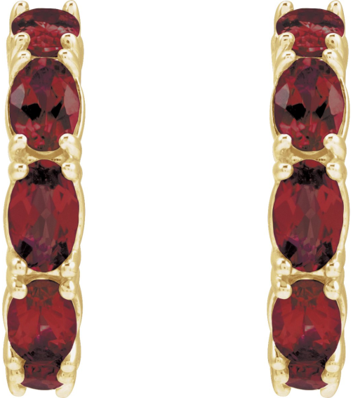 88765 Earring Set 14K Yellow 18.2 Mm 3.5 Mm Natural Mozambique Garnet Oval 5 X 3 Mm Pair Friction Backs Included Polished Natural Mozambique Garnet Hoop Earrings