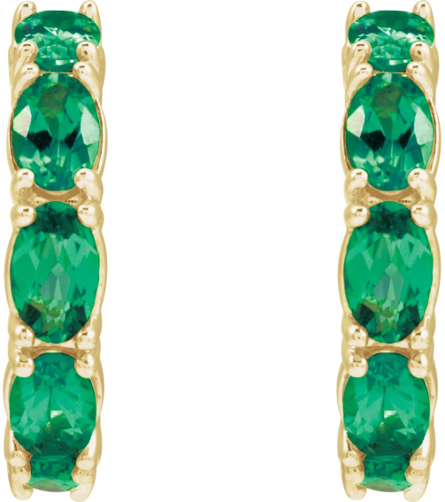 88765 Earring Set 14K Yellow 18.2 Mm 3.5 Mm Lab-Grown Emerald Oval 5 X 3 Mm Pair Friction Backs Included Polished Lab-Grown Emerald Hoop Earrings