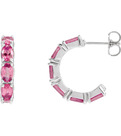 88765 Earring Set Sterling Silver 18.2 Mm 3.5 Mm Natural Pink Tourmaline Oval 5 X 3 Mm Pair Friction Backs Included Polished Natural Pink Tourmaline Hoop Earrings