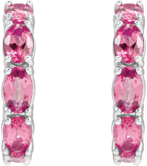 88765 Earring Set Sterling Silver 18.2 Mm 3.5 Mm Natural Pink Tourmaline Oval 5 X 3 Mm Pair Friction Backs Included Polished Natural Pink Tourmaline Hoop Earrings