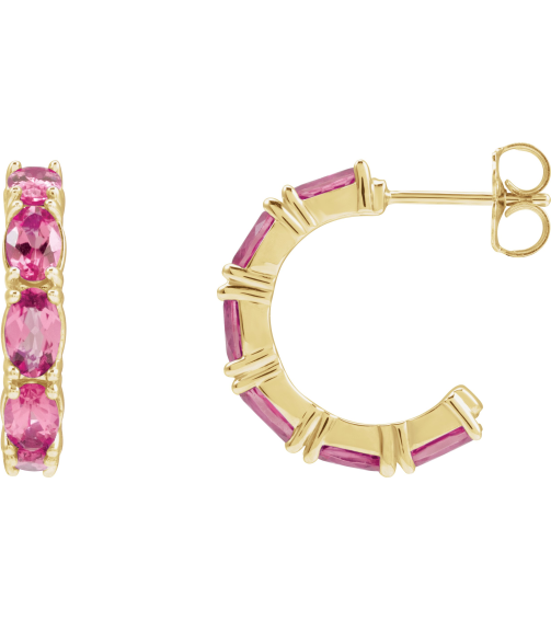 88765 Earring Set 14K Yellow 18.2 Mm 3.5 Mm Natural Pink Tourmaline Oval 5 X 3 Mm Pair Friction Backs Included Polished Natural Pink Tourmaline Hoop Earrings