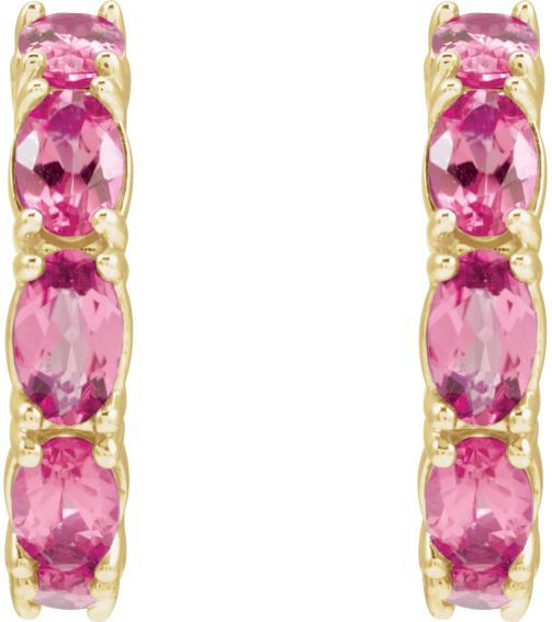 88765 Earring Set 14K Yellow 18.2 Mm 3.5 Mm Natural Pink Tourmaline Oval 5 X 3 Mm Pair Friction Backs Included Polished Natural Pink Tourmaline Hoop Earrings