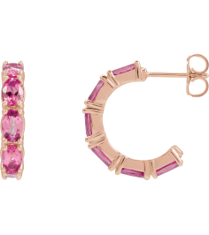 88765 Earring Set 14K Rose 18.2 Mm 3.5 Mm Natural Pink Tourmaline Oval 5 X 3 Mm Pair Friction Backs Included Polished Natural Pink Tourmaline Hoop Earrings