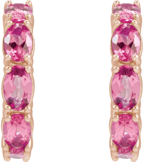 88765 Earring Set 14K Rose 18.2 Mm 3.5 Mm Natural Pink Tourmaline Oval 5 X 3 Mm Pair Friction Backs Included Polished Natural Pink Tourmaline Hoop Earrings