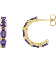 88765 Earring Set 14K Yellow 18.2 Mm 3.5 Mm Natural Amethyst Oval 5 X 3 Mm Pair Friction Backs Included Polished Natural Amethyst Hoop Earrings