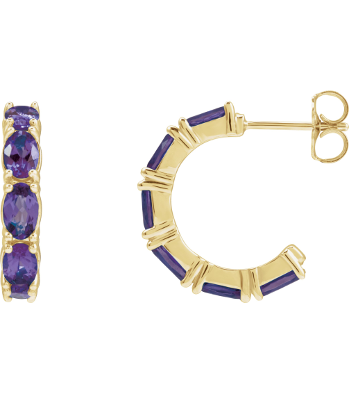 88765 Earring Set 14K Yellow 18.2 Mm 3.5 Mm Natural Amethyst Oval 5 X 3 Mm Pair Friction Backs Included Polished Natural Amethyst Hoop Earrings