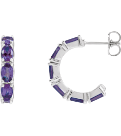 88765 Earring Set 14K White 18.2 Mm 3.5 Mm Natural Amethyst Oval 5 X 3 Mm Pair Friction Backs Included Polished Natural Amethyst Hoop Earrings