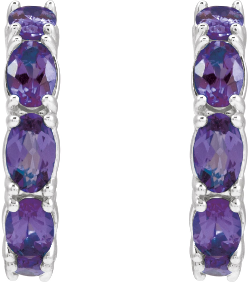 88765 Earring Set 14K White 18.2 Mm 3.5 Mm Natural Amethyst Oval 5 X 3 Mm Pair Friction Backs Included Polished Natural Amethyst Hoop Earrings