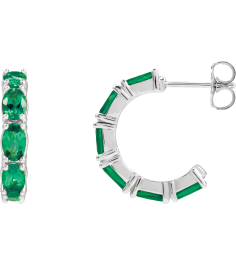 88765 Earring Set Sterling Silver 18.2 Mm 3.5 Mm Natural Emerald Oval 5 X 3 Mm Pair Friction Backs Included Polished Natural Emerald Hoop Earrings