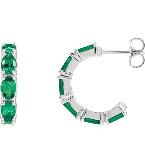88765 Earring Set Sterling Silver 18.2 Mm 3.5 Mm Natural Emerald Oval 5 X 3 Mm Pair Friction Backs Included Polished Natural Emerald Hoop Earrings