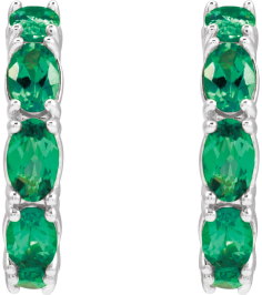 88765 Earring Set Sterling Silver 18.2 Mm 3.5 Mm Natural Emerald Oval 5 X 3 Mm Pair Friction Backs Included Polished Natural Emerald Hoop Earrings