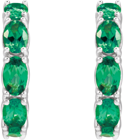 88765 Earring Set Sterling Silver 18.2 Mm 3.5 Mm Natural Emerald Oval 5 X 3 Mm Pair Friction Backs Included Polished Natural Emerald Hoop Earrings