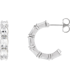 88765 Earring Set Sterling Silver 18.2 Mm 3.5 Mm Natural White Sapphire Oval 5 X 3 Mm Pair Friction Backs Included Polished Natural White Sapphire Hoop Earrings