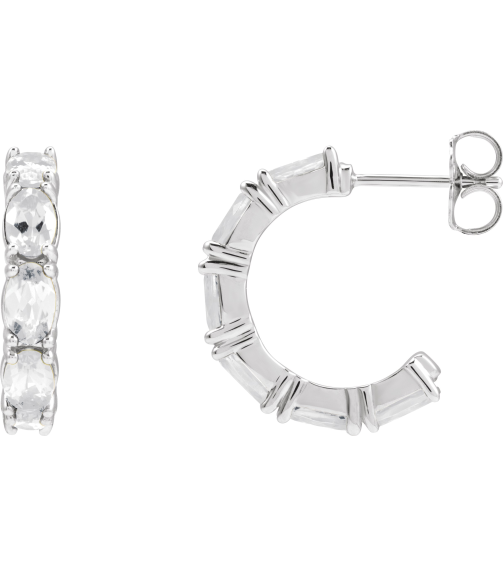 88765 Earring Set Sterling Silver 18.2 Mm 3.5 Mm Natural White Sapphire Oval 5 X 3 Mm Pair Friction Backs Included Polished Natural White Sapphire Hoop Earrings