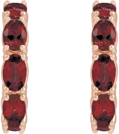 88765 Earring Set 14K Rose 18.2 Mm 3.5 Mm Natural Mozambique Garnet Oval 5 X 3 Mm Pair Friction Backs Included Polished Natural Mozambique Garnet Hoop Earrings