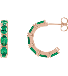 88765 Earring Set 14K Rose 18.2 Mm 3.5 Mm Natural Emerald Oval 5 X 3 Mm Pair Friction Backs Included Polished Natural Emerald Hoop Earrings