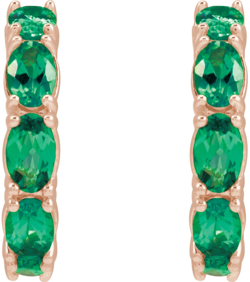 88765 Earring Set 14K Rose 18.2 Mm 3.5 Mm Natural Emerald Oval 5 X 3 Mm Pair Friction Backs Included Polished Natural Emerald Hoop Earrings