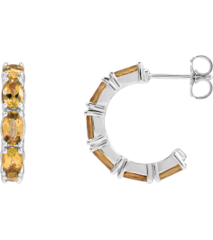 88765 Earring Set Sterling Silver 18.2 Mm 3.5 Mm Natural Citrine Oval 5 X 3 Mm Pair Friction Backs Included Polished Natural Citrine Hoop Earrings