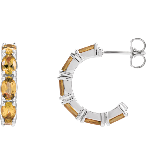 88765 Earring Set Sterling Silver 18.2 Mm 3.5 Mm Natural Citrine Oval 5 X 3 Mm Pair Friction Backs Included Polished Natural Citrine Hoop Earrings