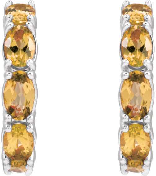 88765 Earring Set Sterling Silver 18.2 Mm 3.5 Mm Natural Citrine Oval 5 X 3 Mm Pair Friction Backs Included Polished Natural Citrine Hoop Earrings