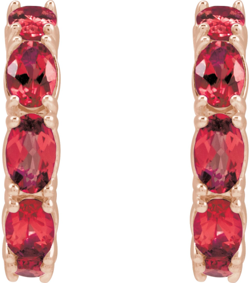 88765 Earring Set 14K Rose 18.2 Mm 3.5 Mm Natural Ruby Oval 5 X 3 Mm Pair Friction Backs Included Polished Natural Ruby Hoop Earrings