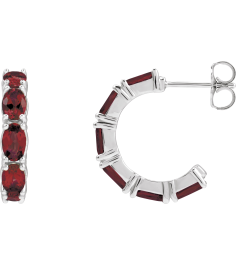 88765 Earring Set Sterling Silver 18.2 Mm 3.5 Mm Natural Mozambique Garnet Oval 5 X 3 Mm Pair Friction Backs Included Polished Natural Mozambique Garnet Hoop Earrings