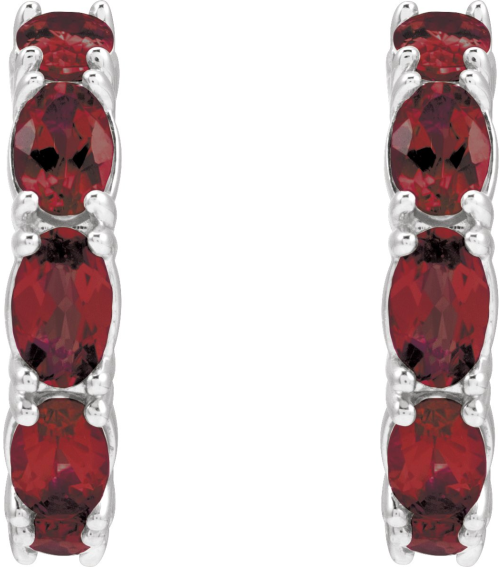 88765 Earring Set Sterling Silver 18.2 Mm 3.5 Mm Natural Mozambique Garnet Oval 5 X 3 Mm Pair Friction Backs Included Polished Natural Mozambique Garnet Hoop Earrings