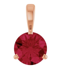 23559 Pendant Set 14K Rose Round Lab-Grown Ruby 6.5 Mm Polished Lab-Grown Ruby 3-Prong Basket Pendant