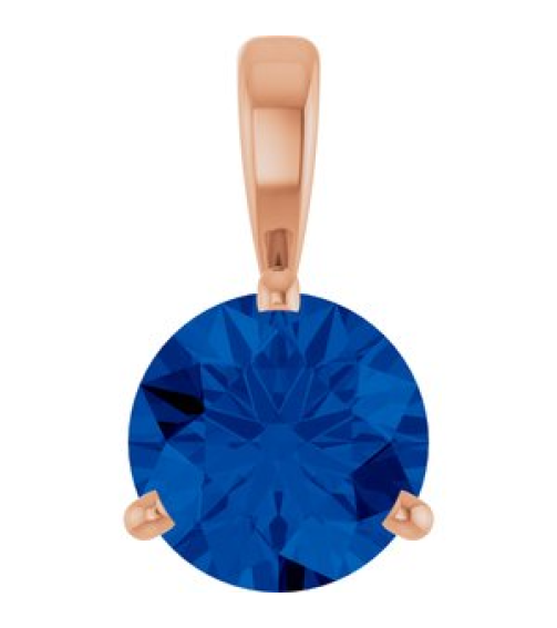 23559 Pendant Set 14K Rose Round Lab-Grown Blue Sapphire 6.5 Mm Polished Lab-Grown Blue Sapphire 3-Prong Basket Pendant