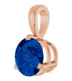 23559 Pendant Set 14K Rose Round Lab-Grown Blue Sapphire 6.5 Mm Polished Lab-Grown Blue Sapphire 3-Prong Basket Pendant