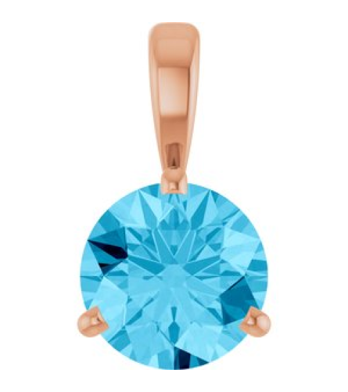 23559 Pendant Set 14K Rose Round Lab-Grown Aqua Sapphire 6.5 Mm Polished Lab-Grown Aqua Sapphire 3-Prong Basket Pendant