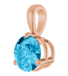 23559 Pendant Set 14K Rose Round Lab-Grown Aqua Sapphire 6.5 Mm Polished Lab-Grown Aqua Sapphire 3-Prong Basket Pendant