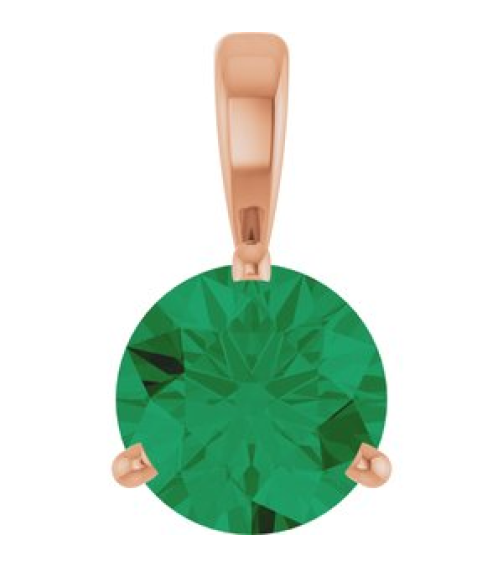 23559 Pendant Set 14K Rose Round Lab-Grown Emerald 6.5 Mm Polished Lab-Grown Emerald 3-Prong Basket Pendant