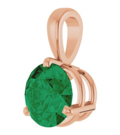 23559 Pendant Set 14K Rose Round Lab-Grown Emerald 6.5 Mm Polished Lab-Grown Emerald 3-Prong Basket Pendant