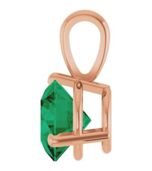 23559 Pendant Set 14K Rose Round Lab-Grown Emerald 6.5 Mm Polished Lab-Grown Emerald 3-Prong Basket Pendant