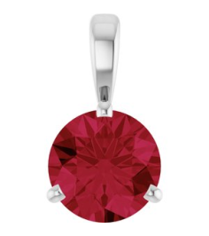 23559 Pendant Set 14K White Round Lab-Grown Ruby 6.5 Mm Polished Lab-Grown Ruby 3-Prong Basket Pendant