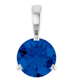 23559 Pendant Set 14K White Round Lab-Grown Blue Sapphire 6.5 Mm Polished Lab-Grown Blue Sapphire 3-Prong Basket Pendant