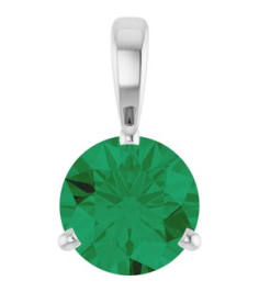 23559 Pendant Set 14K White Round Lab-Grown Emerald 6.5 Mm Polished Lab-Grown Emerald 3-Prong Basket Pendant
