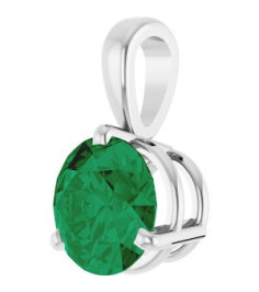 23559 Pendant Set 14K White Round Lab-Grown Emerald 6.5 Mm Polished Lab-Grown Emerald 3-Prong Basket Pendant
