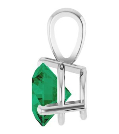 23559 Pendant Set 14K White Round Lab-Grown Emerald 6.5 Mm Polished Lab-Grown Emerald 3-Prong Basket Pendant
