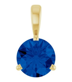 23559 Pendant Set 14K Yellow Round Lab-Grown Blue Sapphire 6.5 Mm Polished Lab-Grown Blue Sapphire 3-Prong Basket Pendant