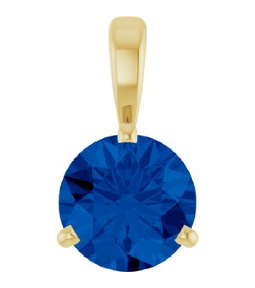 23559 Pendant Set 14K Yellow Round Lab-Grown Blue Sapphire 6.5 Mm Polished Lab-Grown Blue Sapphire 3-Prong Basket Pendant